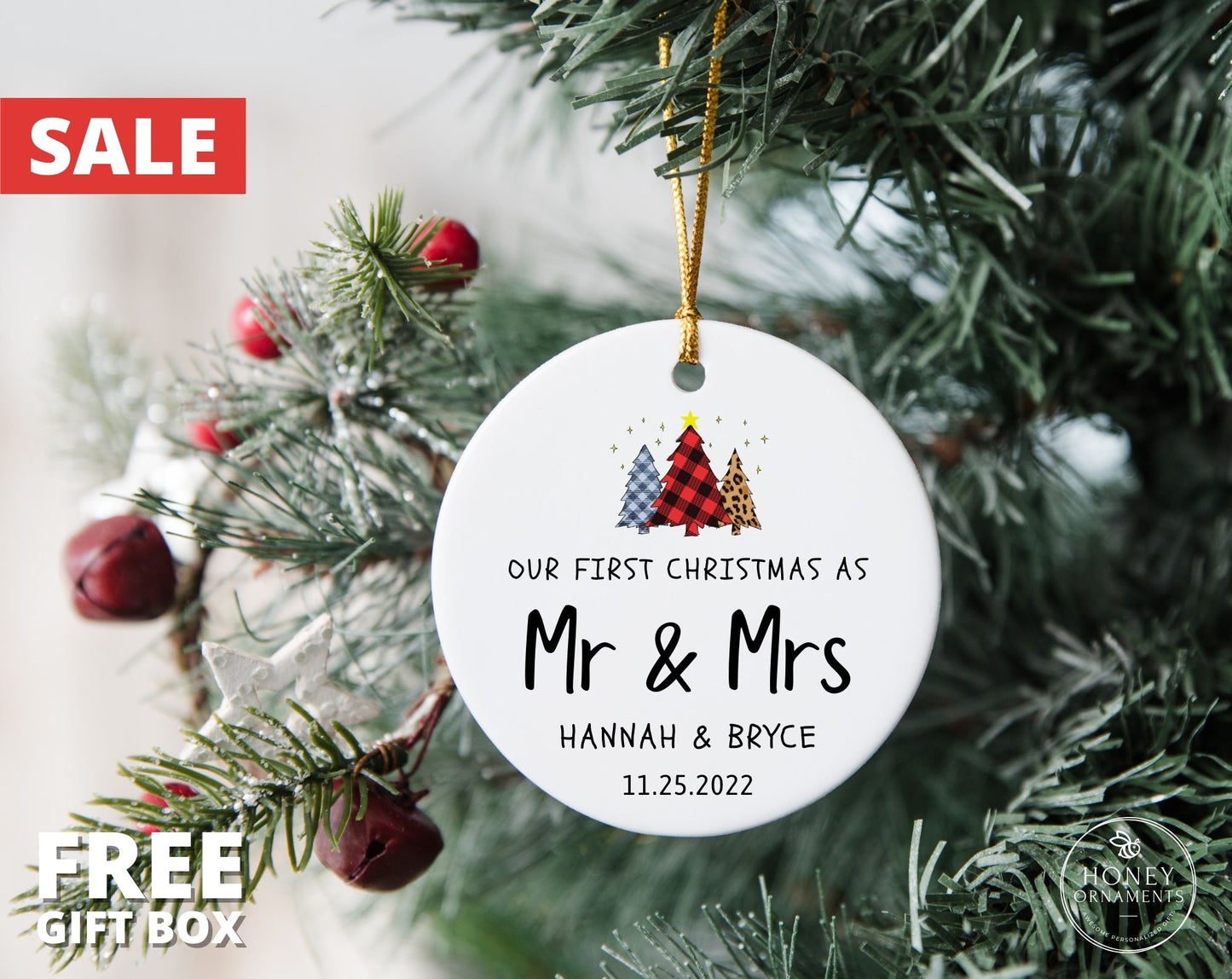 Personalized Married Ornament, Our First Christmas Married as Mr and Mrs 2023, 1st Christmas Married Ornament, Just Married Wedding Gift