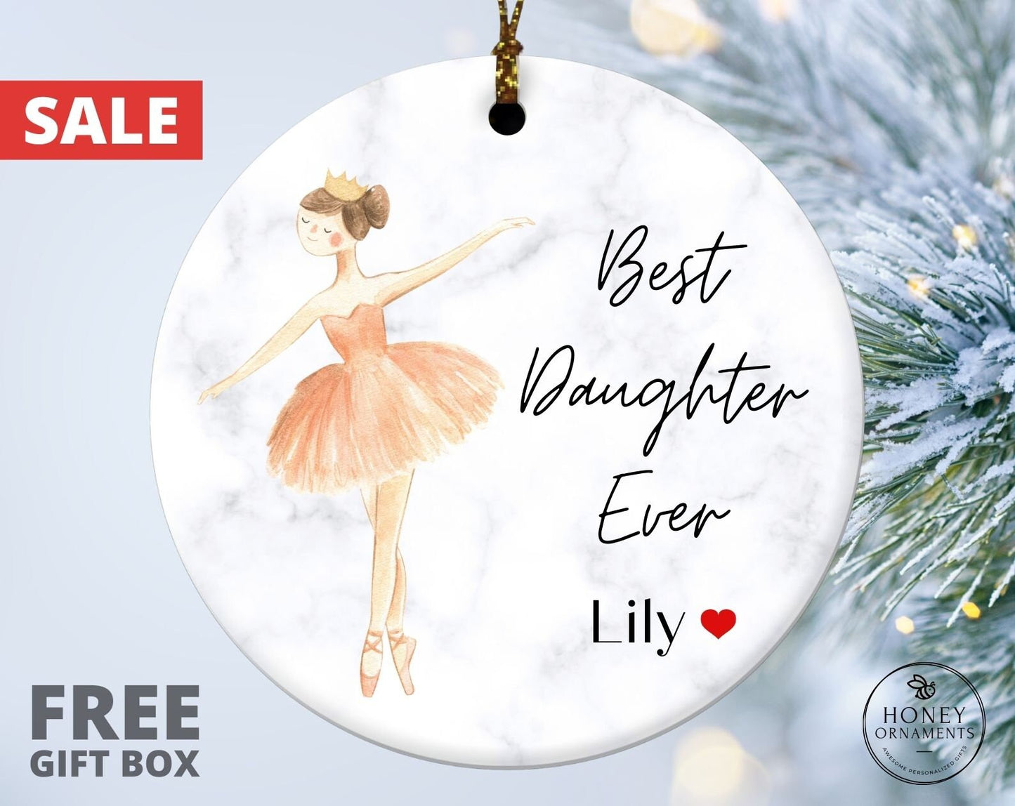 Best Daughter Ever Christmas Ornaments, Ballet Dancer, Personalized Family Christmas Decor, 2023 Christmas Gift, Custom Ballerina Keepsake